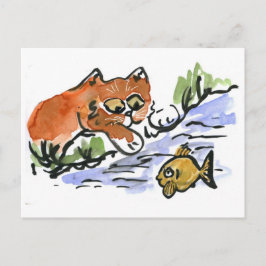 Garden Pond och Nyfikna Kitten Vykort