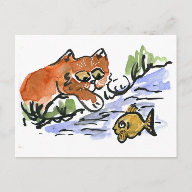 Garden Pond och Nyfikna Kitten Vykort (Framsida)