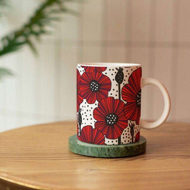 Garden Poppies and Seed Head Specialty Mugg Benporslin Mugg (Bright Red Poppies Mug)