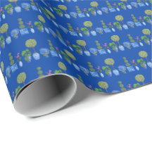 Garden Pots Wrapping Paper (on Blue)