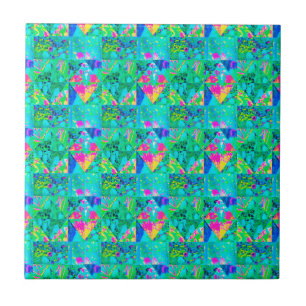 Garden Quilt Painting with Hydrangea and Blues Kakelplatta