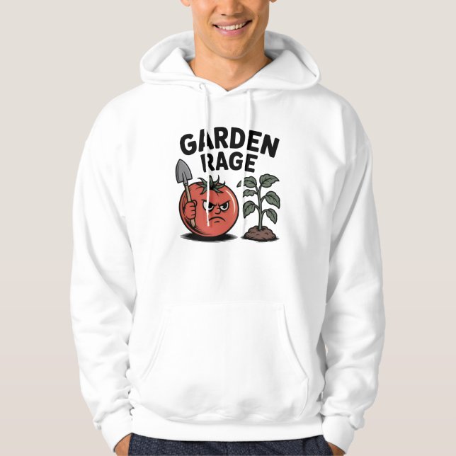 Garden Rage – Angry Tomato with Shovel Cartoon Hoodie (Framsida)