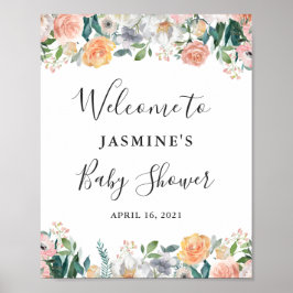 Garden Ro Peonies Blommigt Baby Shower-skylt Poster