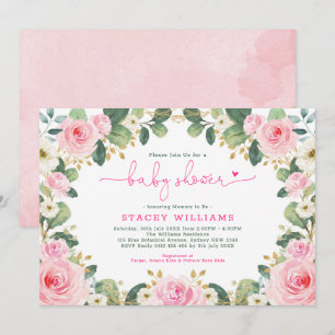 Garden Ro Shock rosa Blommigt Greenery Baby Shower Inbjudningar