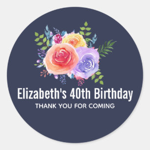 Garden Ro Watercolor Flowers Birthday Tack Runt Klistermärke
