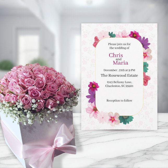 Garden Romance: Light Pink Floral Wedding Inbjudningar (Skapare uppladdad)