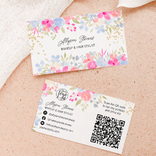 Garden rosa Blommigt guld makeup hair logotyp qr k Visitkort