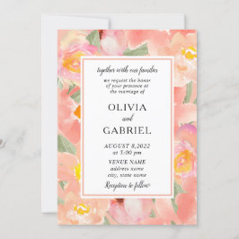 Garden rosa vattenfärg Blommor Modern chic bröllop Inbjudningar