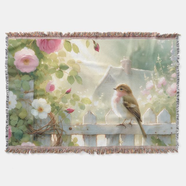 Garden Rose Bird Watercolor Scene Filt (Framsidan)