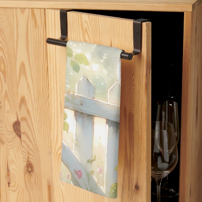 Garden Rose Bird Watercolor Scene Kökshandduk (Thirds Fold)