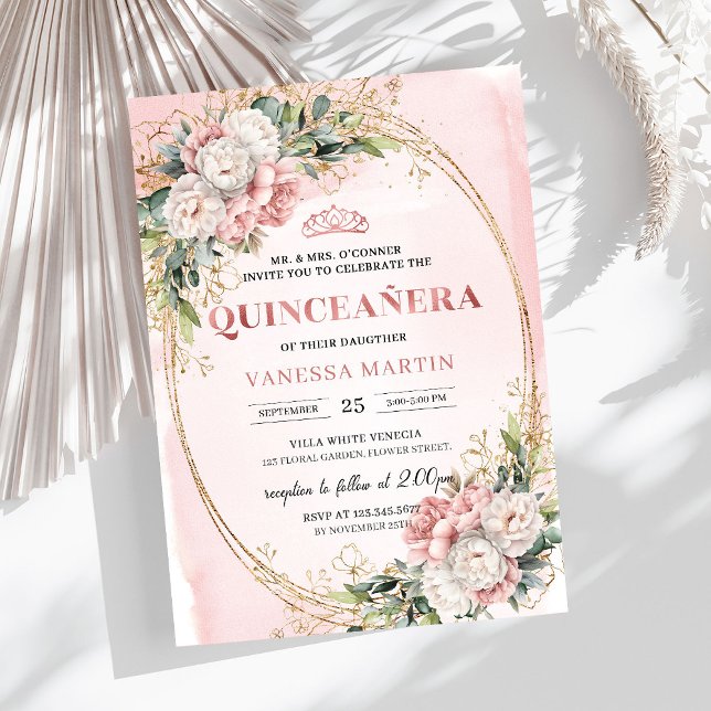 Garden Rose Gold Flowers Greenery 15th Birthday Inbjudningar (Garden Rose Gold Flowers Greenery 15th Birthday)