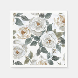 Garden Roses | White Watercolor Floral Vintage Pappersservett