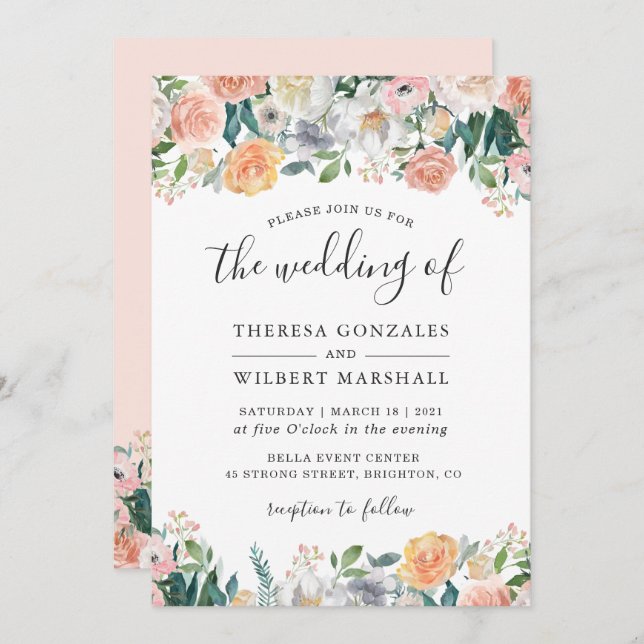Garden Rosor Bloom Blommigt Bröllop Inbjudningar (Fram/baksida)