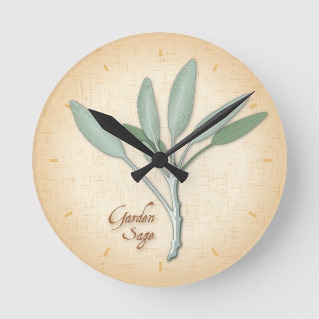 Garden Sage Herb Clock Rund Klocka (Framsida)