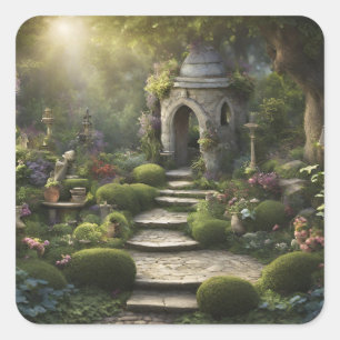 Garden Sanctuary Art Fyrkantigt Klistermärke