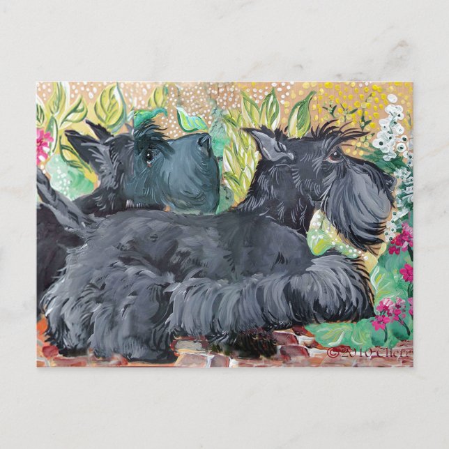 Garden Scottish Terriers Vykort (Framsida)