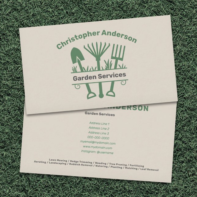 Garden Services - Verktyg Monogram Visitkort (Garden Services - Tools Monogram Business Card)