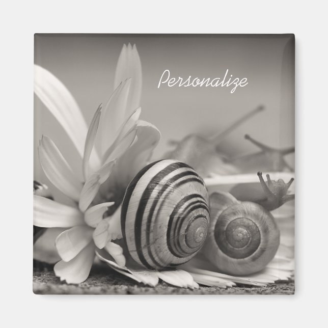 Garden Snigel på Daisy blomma med Namn Magnet (Framsidan)