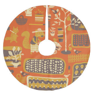 Garden Squirrels: Whimsical Animal Scene Julgransmatta Borstad Polyester