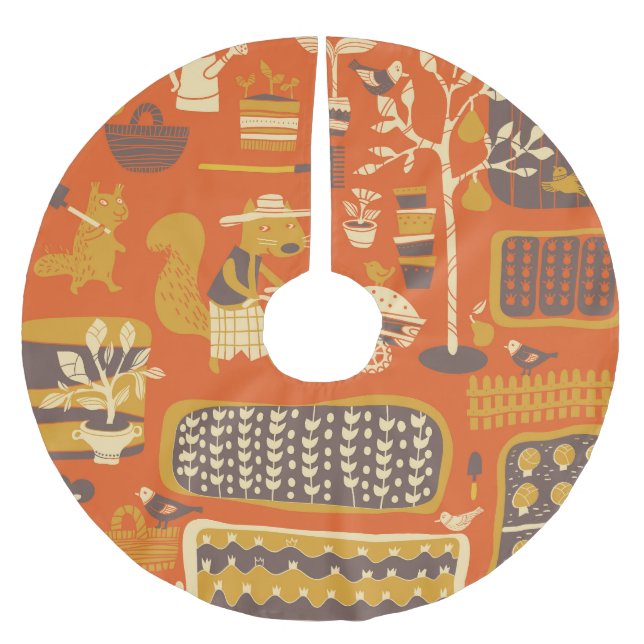 Garden Squirrels: Whimsical Animal Scene Julgransmatta Borstad Polyester (Framsidan)