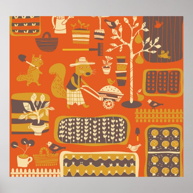 Garden Squirrels: Whimsical Animal Scene Poster (Framsidan)