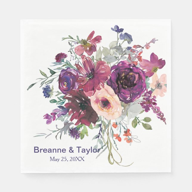 Garden Stänk Modern Blommigt Bröllop Pappersservett (Framsidan)