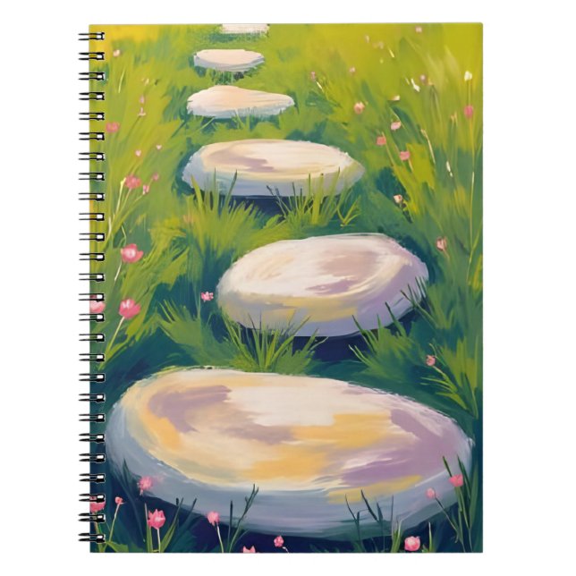 Garden Stepping Stones Watercolor Painting Anteckningsbok (Framsidan)