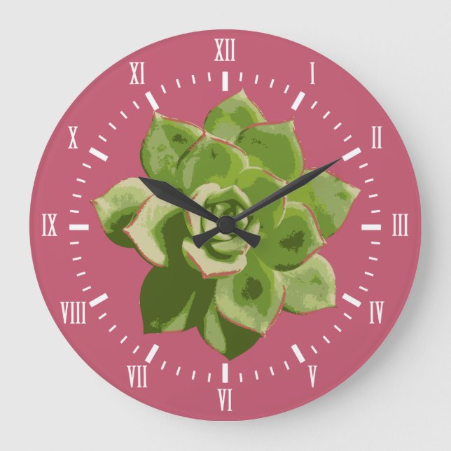 Garden Succulents White Roman Numerals Namn Stor Klocka (Framsida)