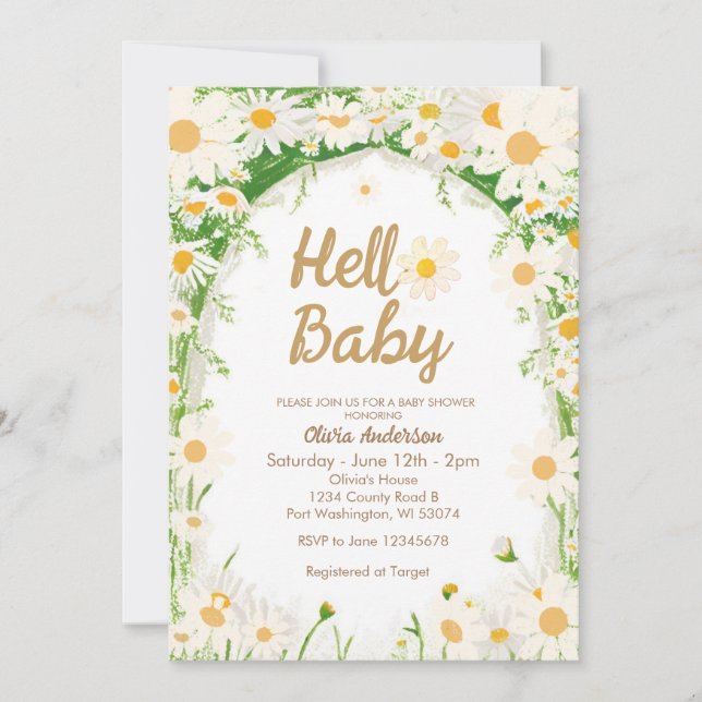 Garden Summer Daisy Hej Baby Baby Shower Inbjudningar (Framsida)