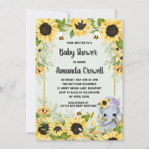 Garden Sunblommor Elephant Boy Shower Inbjudningar