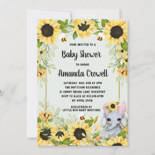 Garden Sunblommor Elephant Girl Baby Shower Inbjudningar