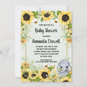 Garden Sunblommor Elephant Neutralt Baby Shower Inbjudningar