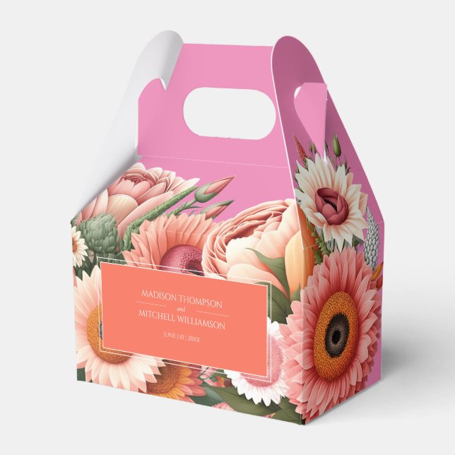 Garden Sunrise Rosa Orange Modern Blommigt Bröllop Presentaskar (Framsidan Sidan)