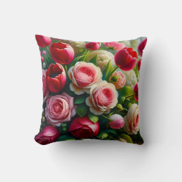 "Garden Symphony: Regndroppar på Ro och tulpaner" Kudde