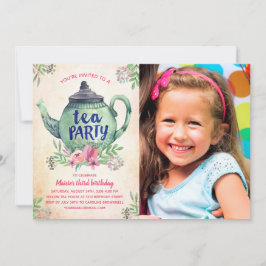 Garden Tea Party Birthday Photo Inbjudningar