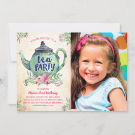 Garden Tea Party Birthday Photo Inbjudningar