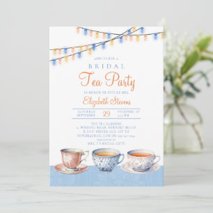 Garden Tea Party Blue Peach Ljus Möhippa Inbjudningar