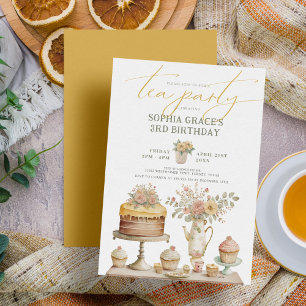 Garden Tea Party Cute Barns födelsedag Inbjudningar