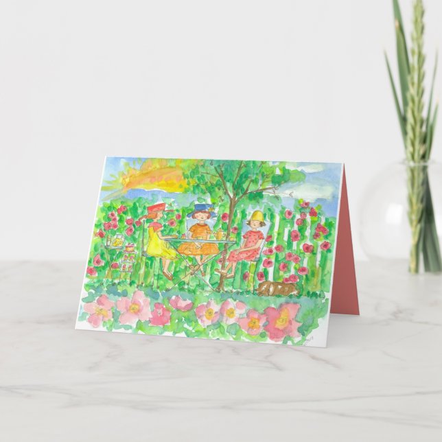 Garden Tea Party Girlkompisar Grattis på födelseda Kort (Framsida)