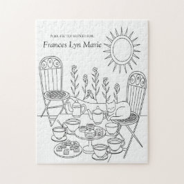 Garden Tea Party & Sleeping Cat Jigsaw Puzzle Pussel