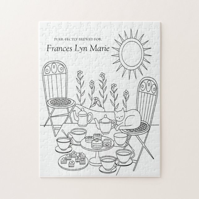 Garden Tea Party & Sleeping Cat Jigsaw Puzzle Pussel (Vertikal)