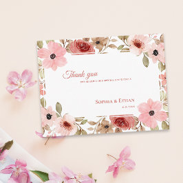 Garden Theme Blush Pink  Floral Wedding Thank You Vykort