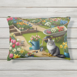 Garden Time Flowers och Cat Outdoor Accent Pillow Utomhuskudde