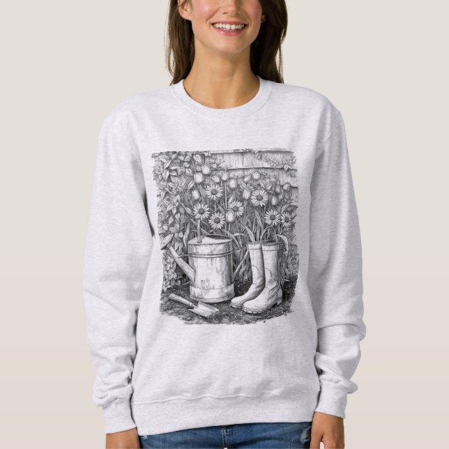 Garden Tools and Flowers Sketch T Shirt (Framsida)