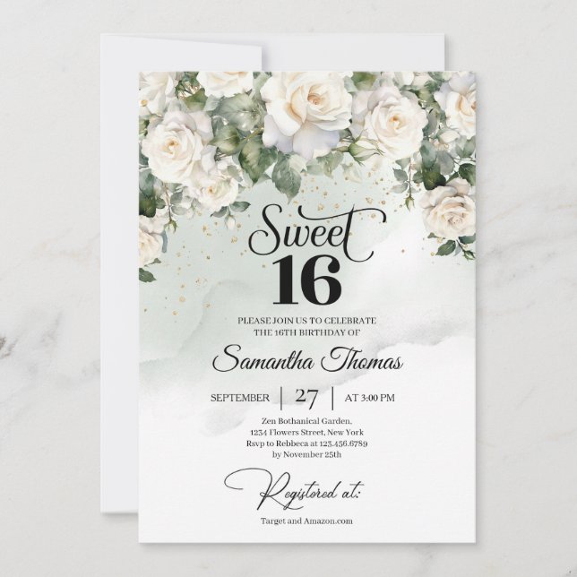 Garden Unik elegant Vintage Vit ros Blommigt  Inbjudningar (Framsida)