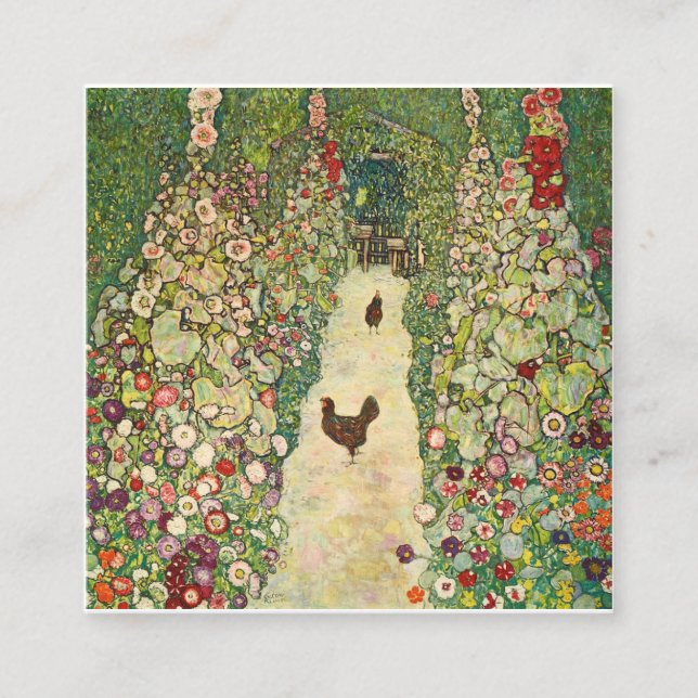 Garden Väg med Chickens av Gustav Klimt Fyrkantigt Visitkort (Framsida)