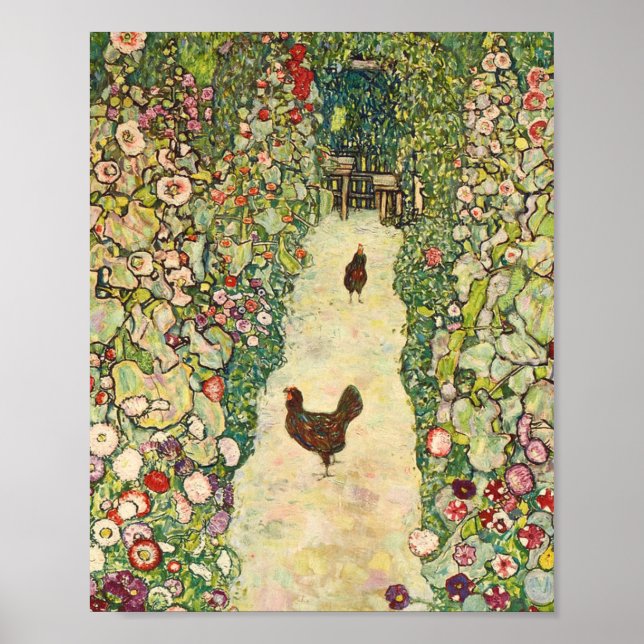 Garden Väg med Chickens av Gustav Klimt Poster (Framsidan)
