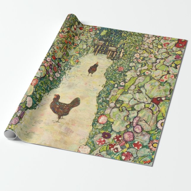 Garden Väg med Chickens av Gustav Klimt Presentpapper (Utrullad)