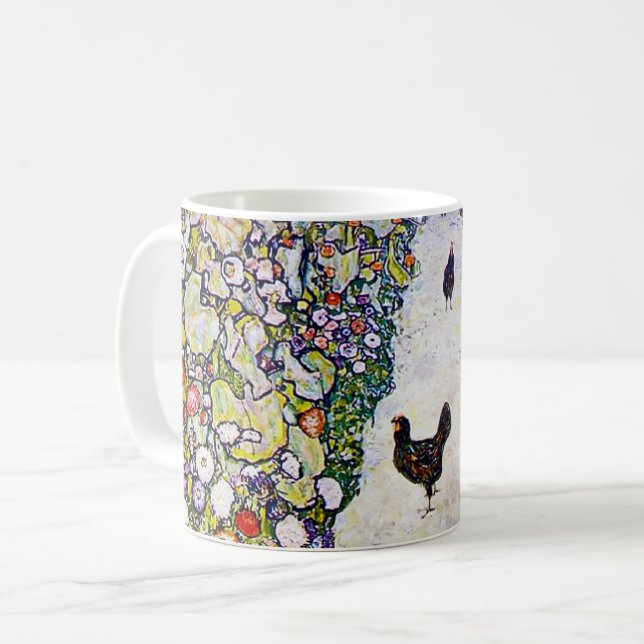 Garden Väg med Chickens, Gustav Klimt Kaffemugg (Framsida vänster)