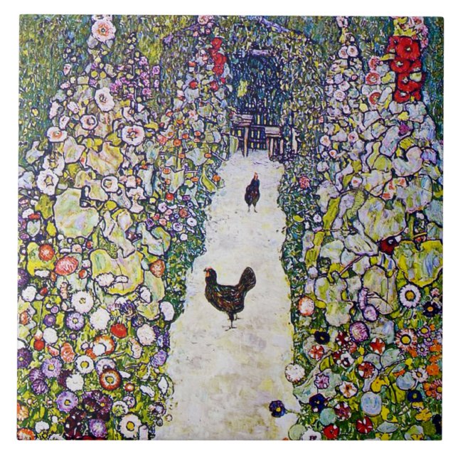 Garden Väg med Chickens, Gustav Klimt Kakelplatta (Framsidan)